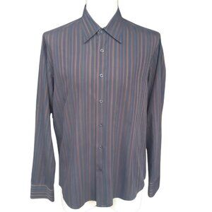 ⚡️BUY 3 for $55⚡️Private Member SZ M Navy & Bronze Striped Men's Button Up Shirt